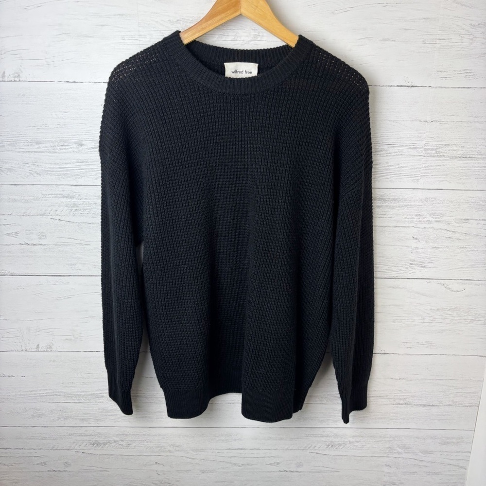 Aritzia Wilfred Free Hillside Sweater Black 100% Wool Crewneck Waffle Knit S - Picture 11 of 13